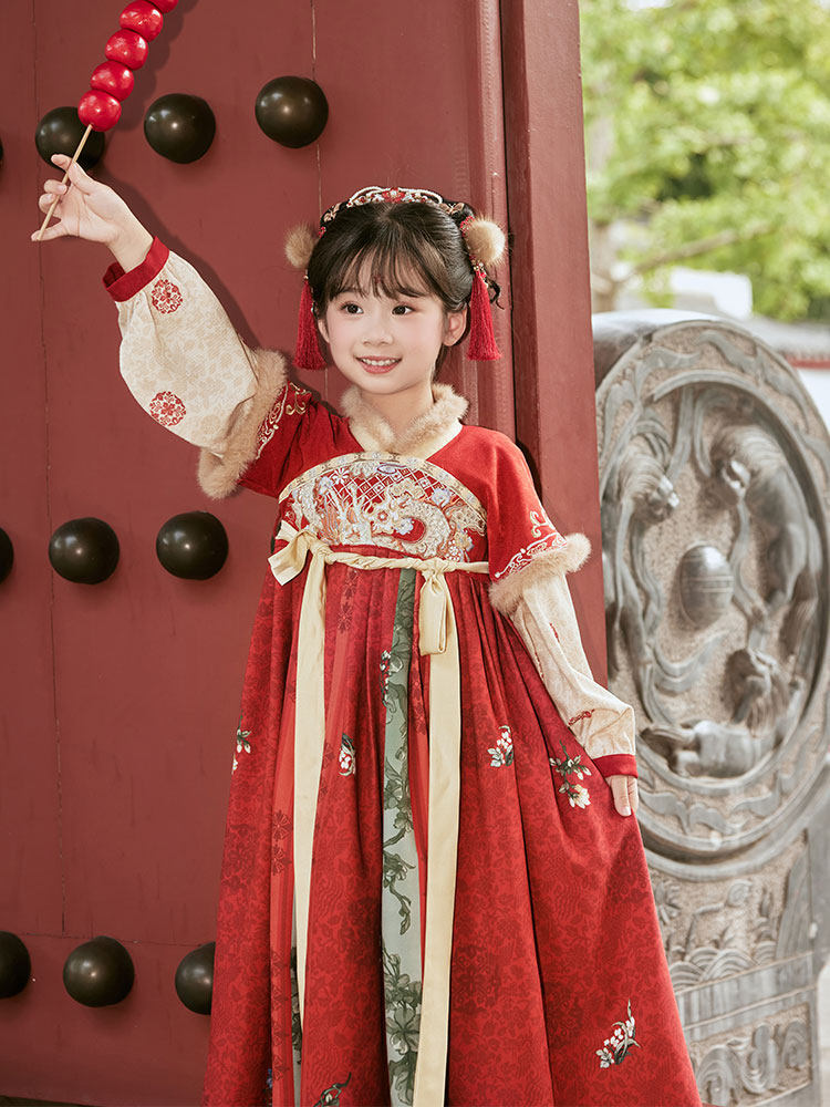 女童红色龙纹汉服裙 - 冬季农历新年装