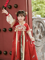 女童红色龙纹汉服裙 - 冬季农历新年装