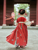 女童红色龙纹汉服裙 - 冬季农历新年装
