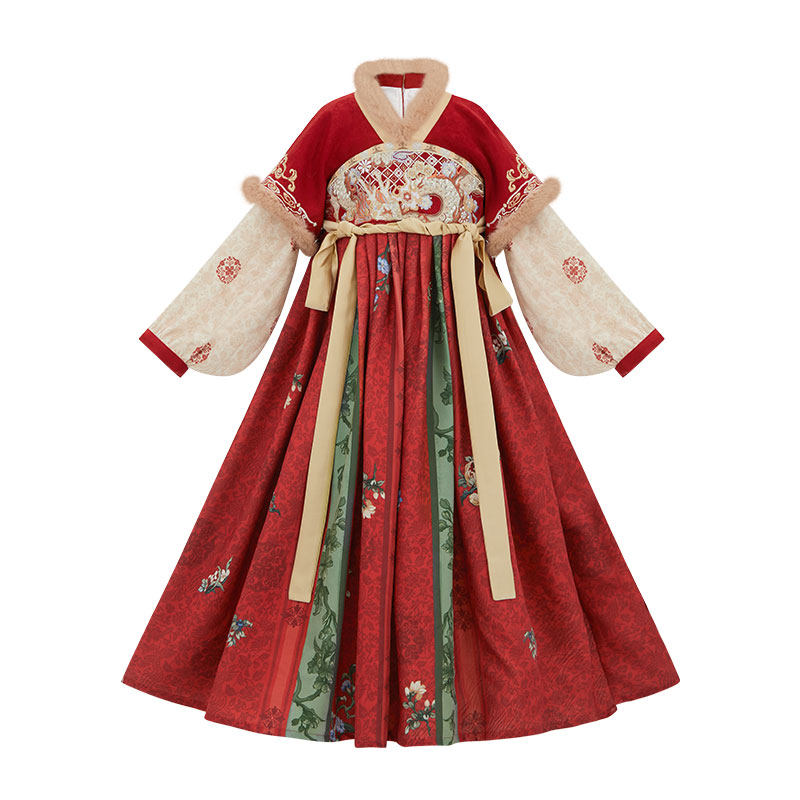 女童红色龙纹汉服裙 - 冬季农历新年装