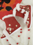 Cute Bunny Embroidered Winter Hanfu Shoes - Fuzzy Kids Flats