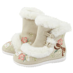Cute Bunny Embroidered Winter Hanfu Shoes - Fuzzy Kids Flats