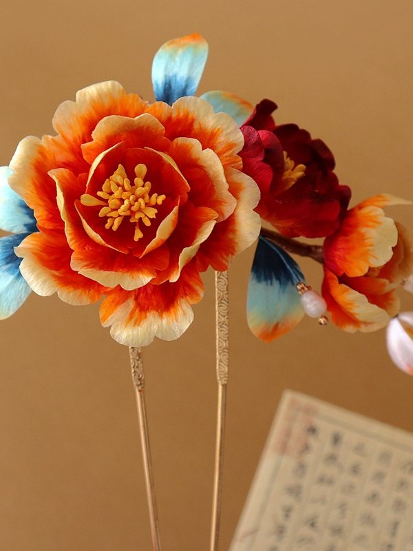 手工牡丹绒花发簪 | 传承唐风