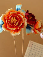 手工牡丹绒花发簪 | 传承唐风