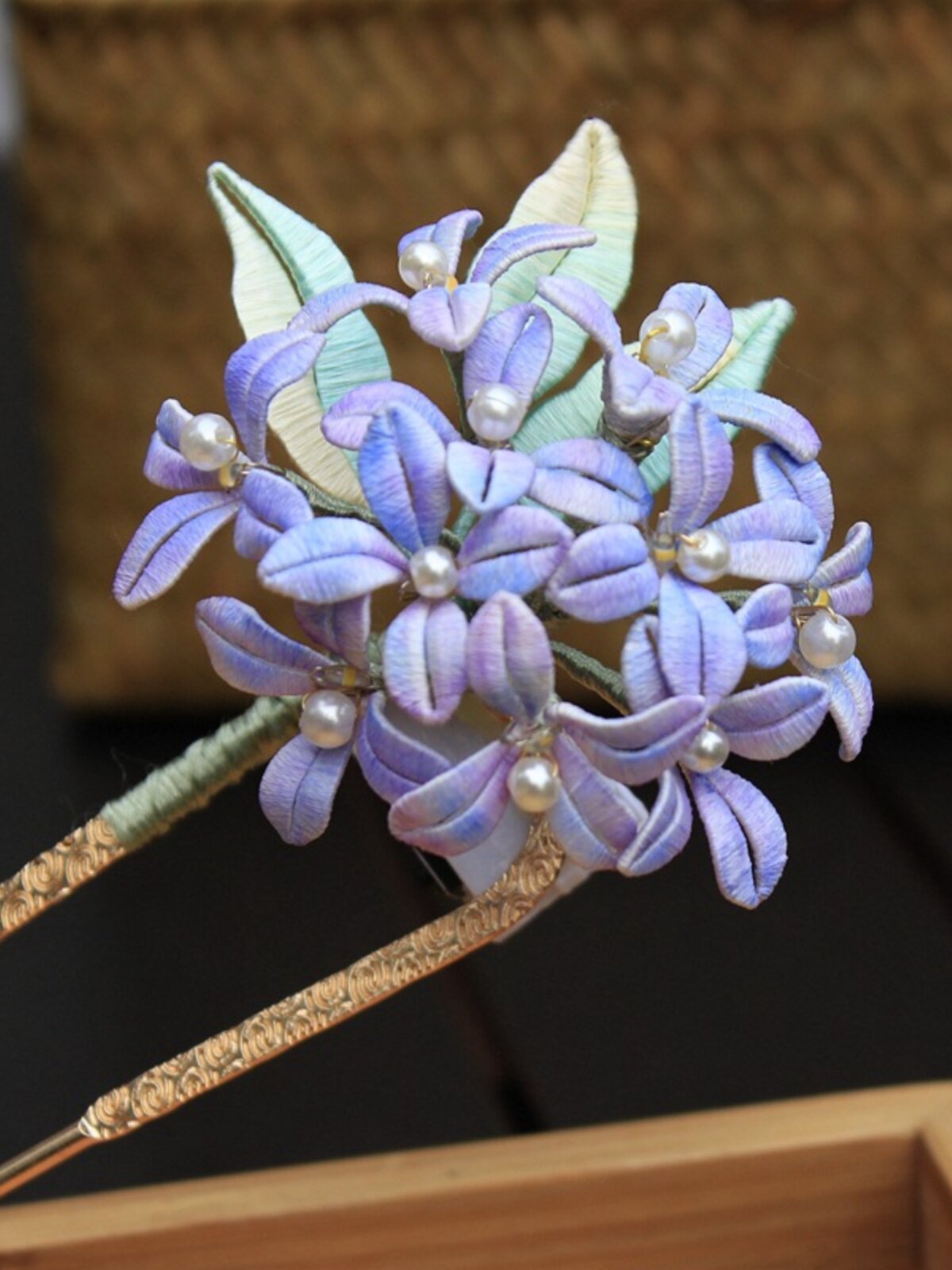 Handmade Silk Wrapped Hydrangea Hairpin | Vintage Hanfu Decor Main image