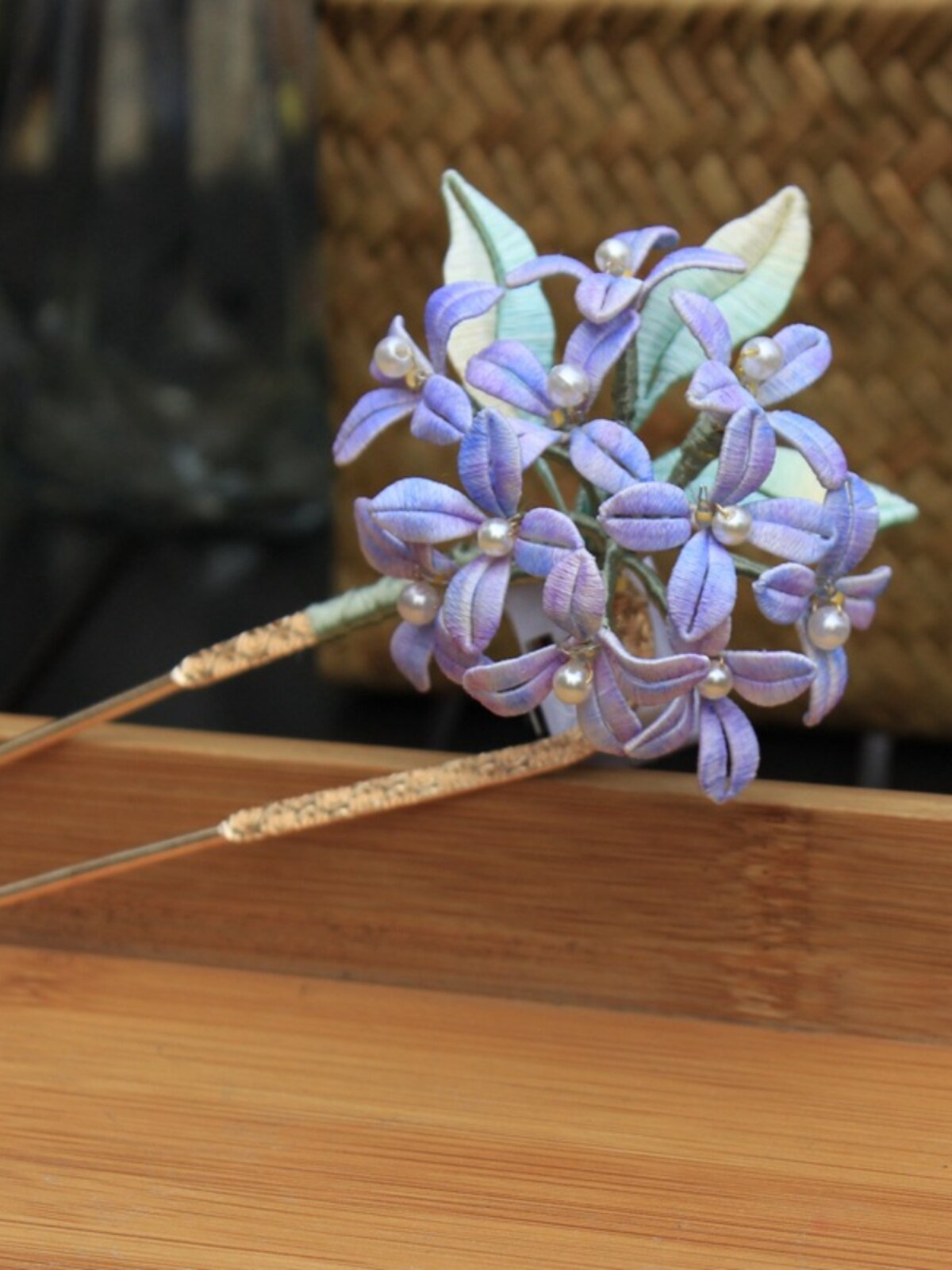 Handmade Silk Wrapped Hydrangea Hairpin | Vintage Hanfu Decor Secondary image