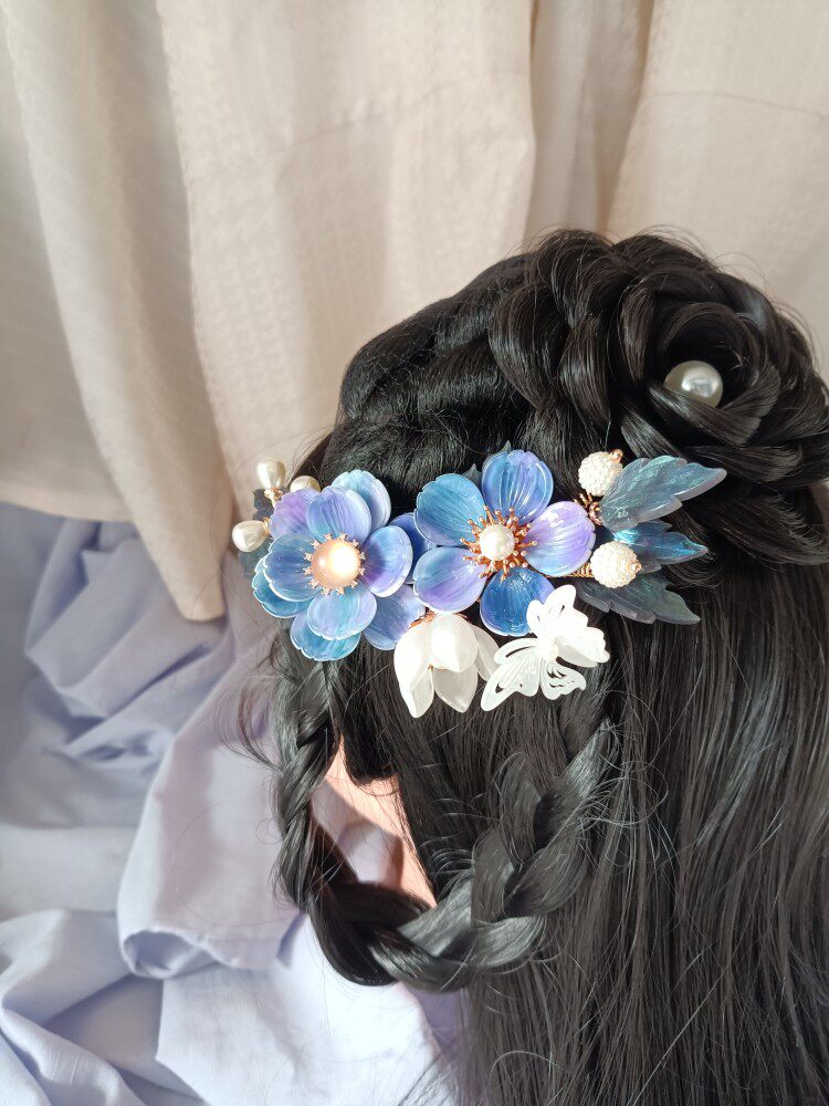 Handmade Pure Copper Purple Floral Hair Comb | Hanfu Decor