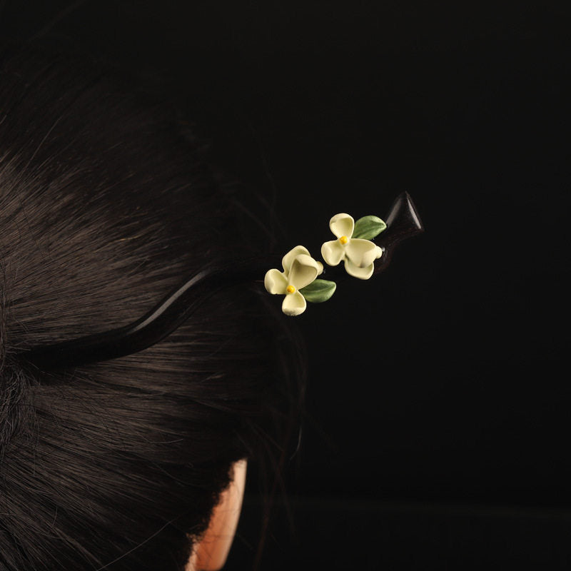 Handmade Ebony Wood Jasmine Hairpin & Gardenia Hair Comb