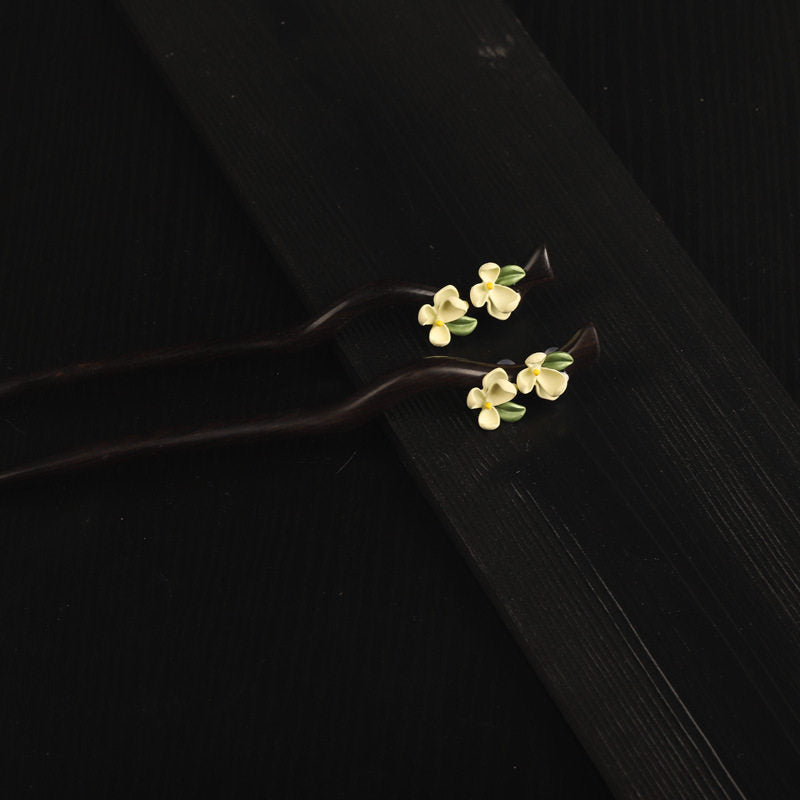 Handmade Ebony Wood Jasmine Hairpin & Gardenia Hair Comb