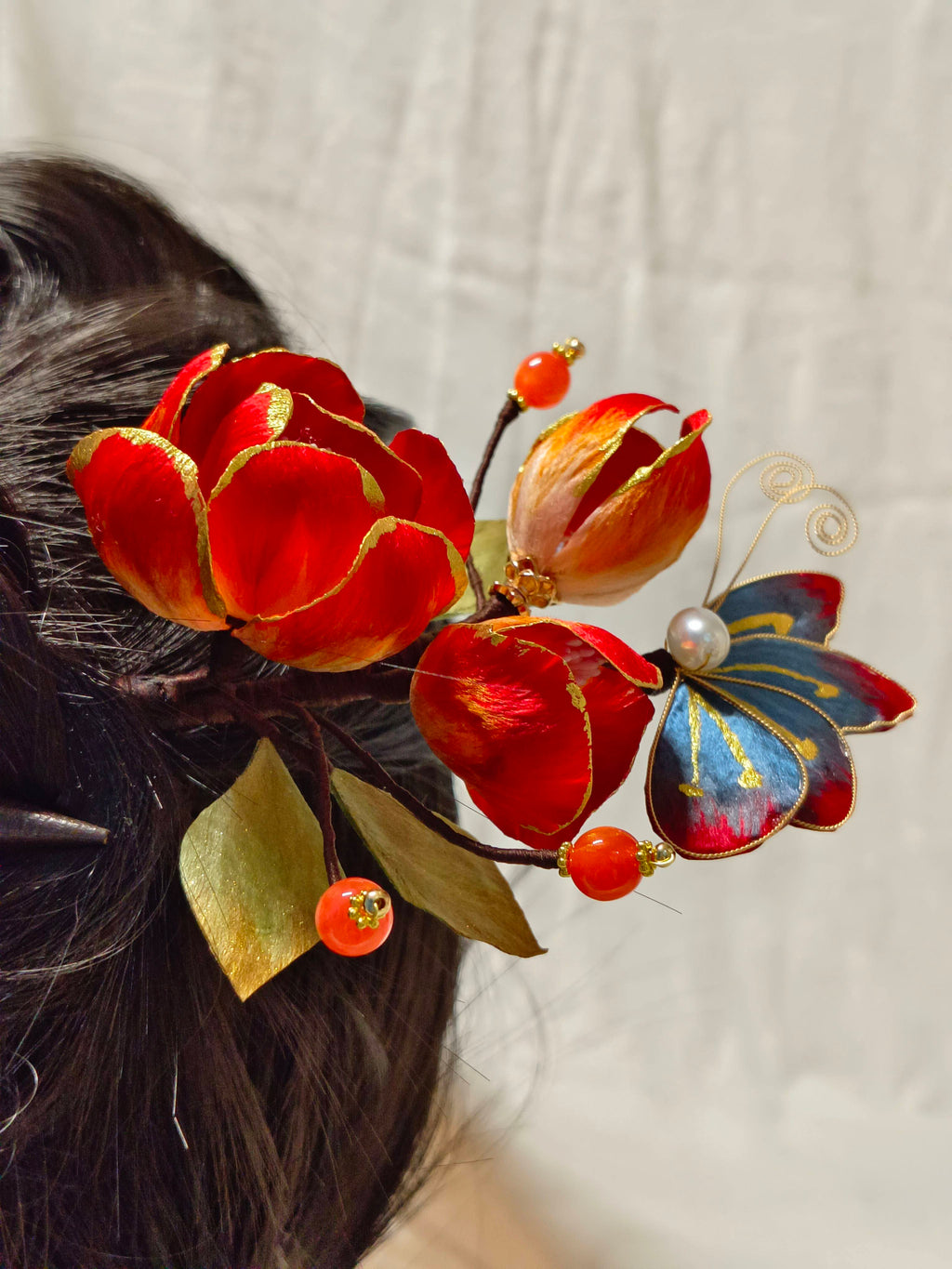 Handmade Peony Velvet Flower Hairpin | Heritage Filigree Craft