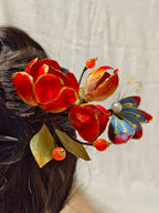 Handmade Peony Velvet Flower Hairpin | Heritage Filigree Craft