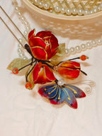 Handmade Peony Velvet Flower Hairpin | Heritage Filigree Craft