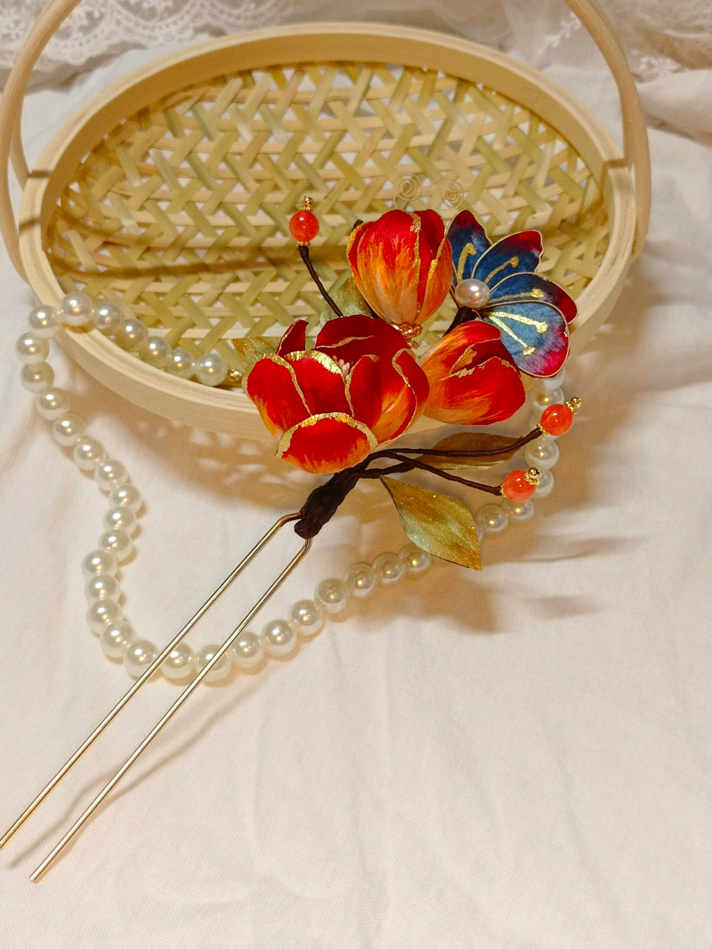 Handmade Peony Velvet Flower Hairpin | Heritage Filigree Craft