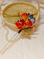 Handmade Peony Velvet Flower Hairpin | Heritage Filigree Craft