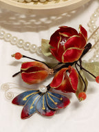 Handmade Peony Velvet Flower Hairpin | Heritage Filigree Craft