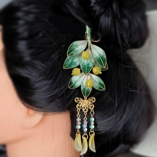 手工浆果丝绒花朵发梳 | 流苏汉服配饰
