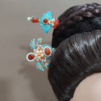 Handmade Cloisonné & Red Agate Hairpin | Pearl Hanfu Jewelry