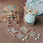Luxury Hanfu Wedding Jewelry Set | Bridal Crown & Tassel Sticks