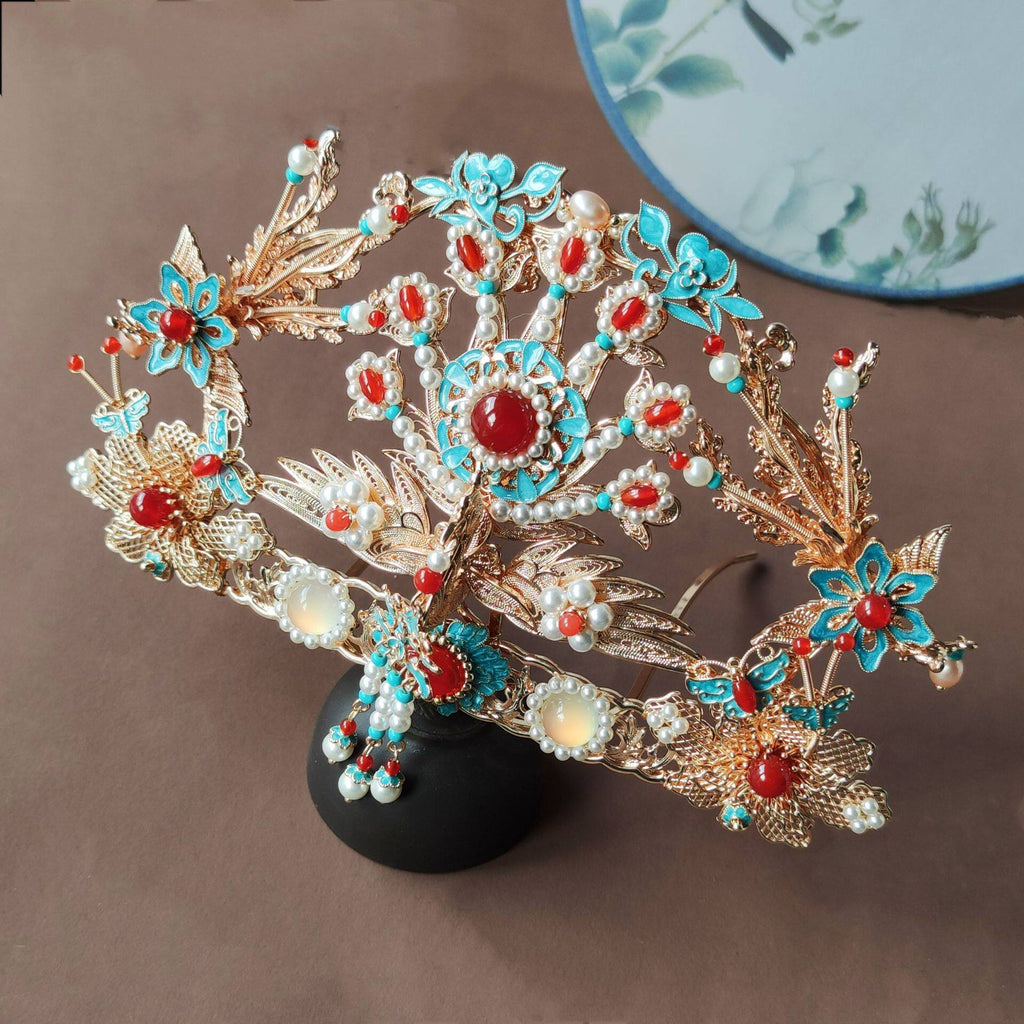 Luxury Hanfu Wedding Jewelry Set | Bridal Crown & Tassel Sticks