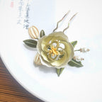 Handmade Green Peony Silk Hairpin | Chanhua Hanfu Accessory