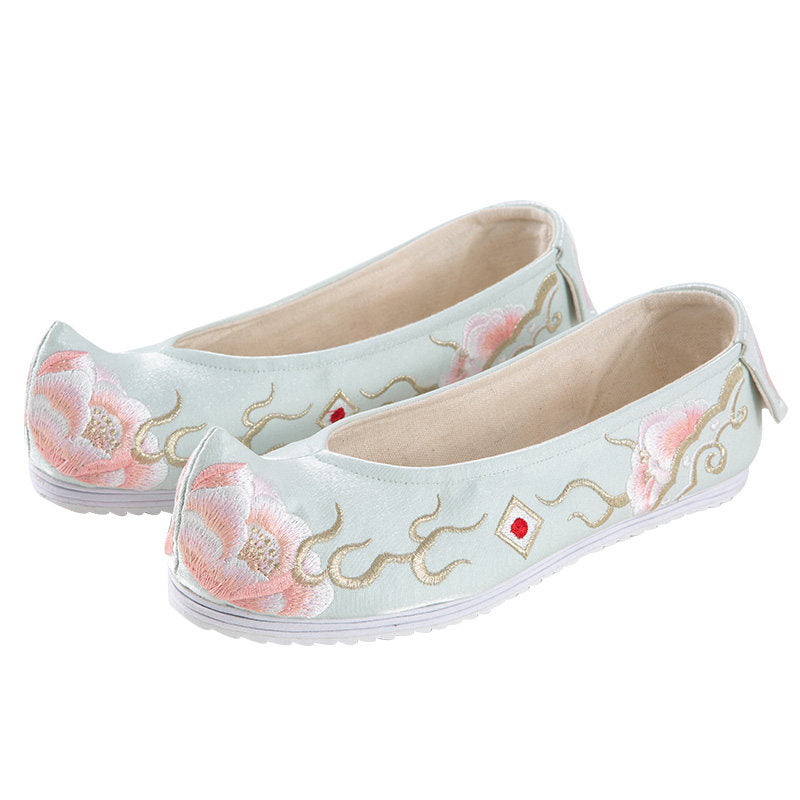 Peony Embroidered Hanfu Shoes | Flat & Wedge Arch Sole