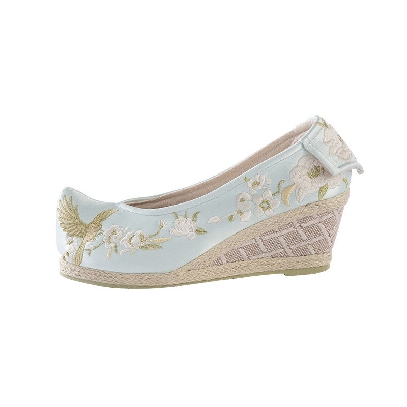 Tongque Pointed Hanfu Shoes | Embroidered Flat & Wedge