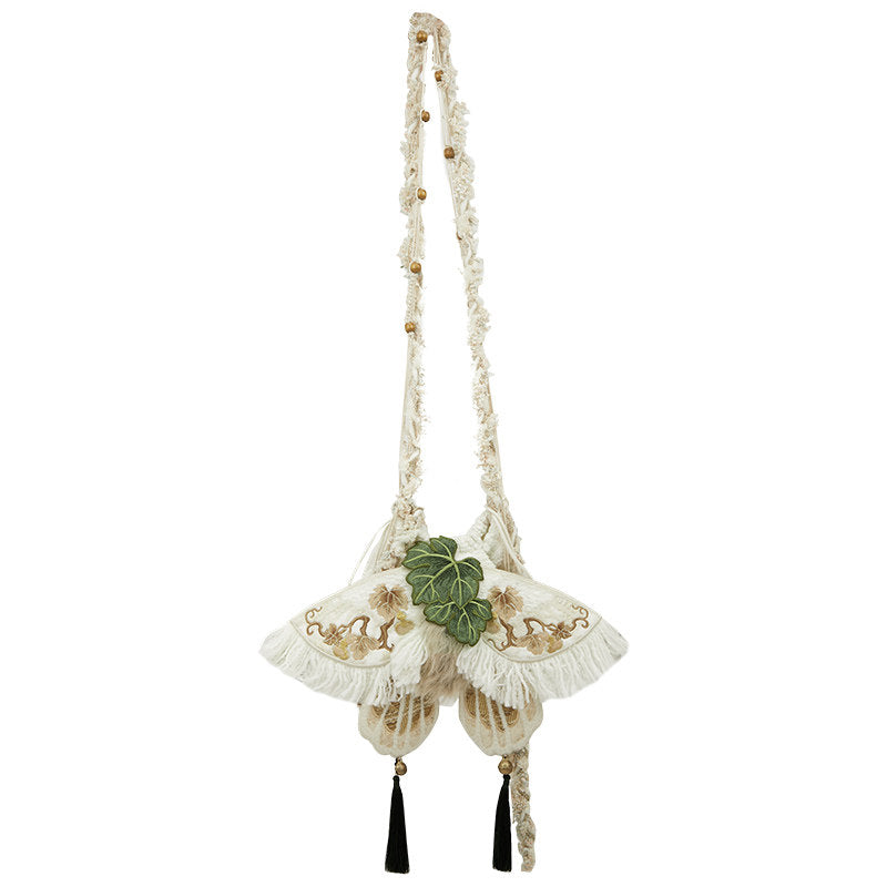 Butterfly Embroidery Woolen Crossbody Bag - Chinese Style