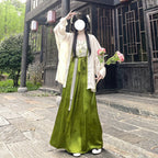 大码绿色唐制汉服套装 - 水墨提花连衣裙
