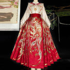Red Plus Size Wedding Hanfu Set - Cloud Shoulder & Zhuanghua Skirt
