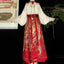 Red Plus Size Wedding Hanfu Set - Cloud Shoulder & Zhuanghua Skirt