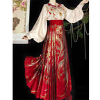 Red Plus Size Wedding Hanfu Set - Cloud Shoulder & Zhuanghua Skirt