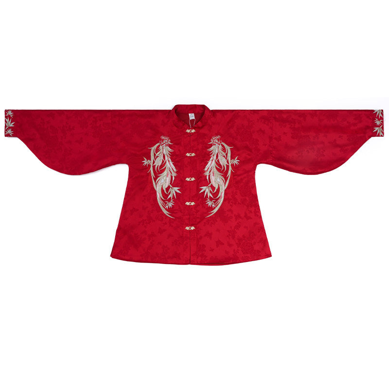 Red Plus Size Wedding Hanfu Set - Cloud Shoulder & Zhuanghua Skirt