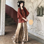 Liunian Plus Size Ming Hanfu Set | Red Gold Brocade Skirt