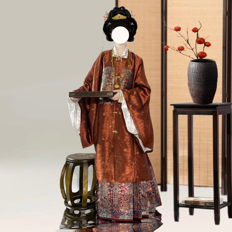 红色大码明制汉服套装 - 长款补服 & 马面裙