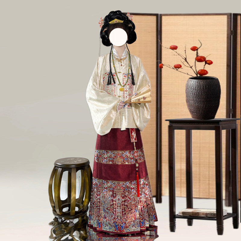 Plus Size Red Mamian Skirt & Bufu Hanfu Set for New Year