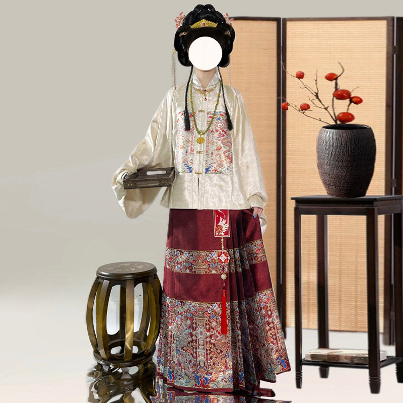 Plus Size Red Mamian Skirt & Bufu Hanfu Set for New Year