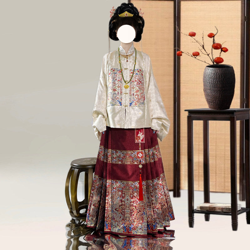 Plus Size Red Mamian Skirt & Bufu Hanfu Set for New Year
