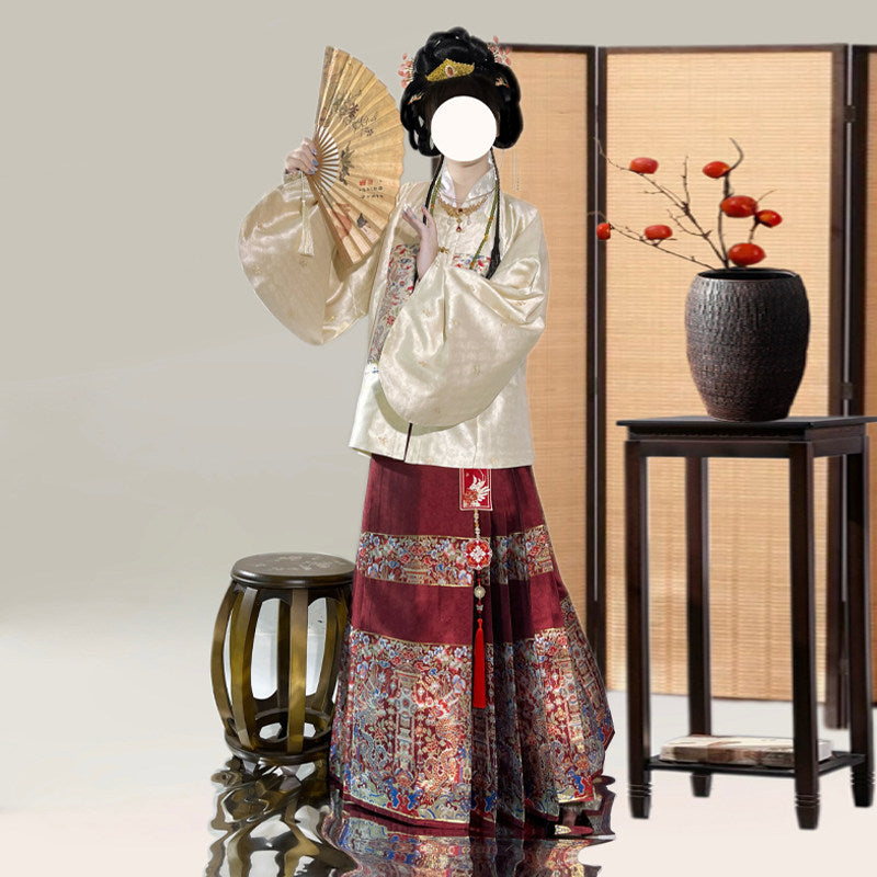 Plus Size Red Mamian Skirt & Bufu Hanfu Set for New Year