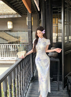 紫色渐变提花旗袍 | 温柔亮肤修身长旗袍
