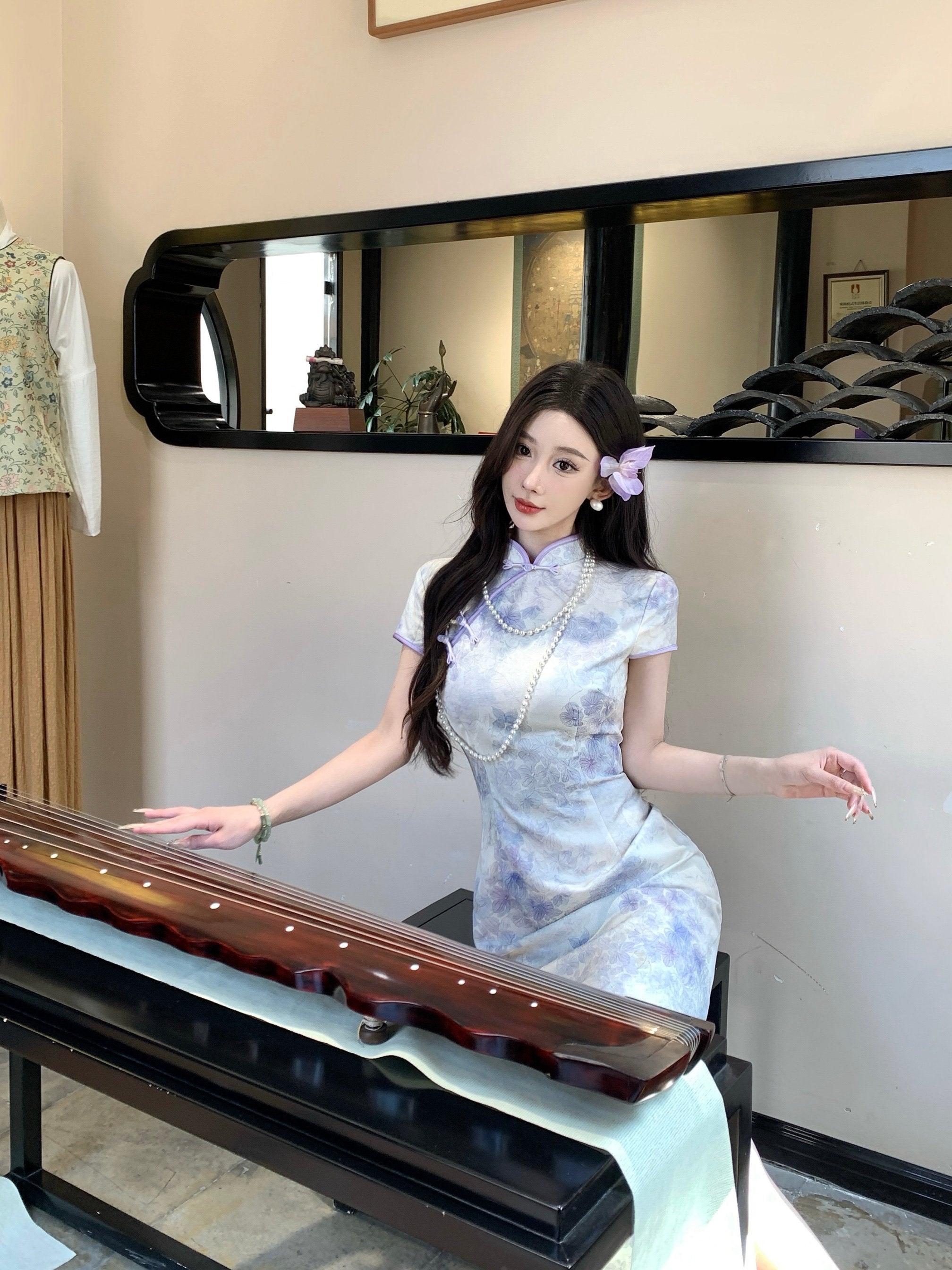 紫色渐变提花旗袍 | 温柔亮肤修身长旗袍