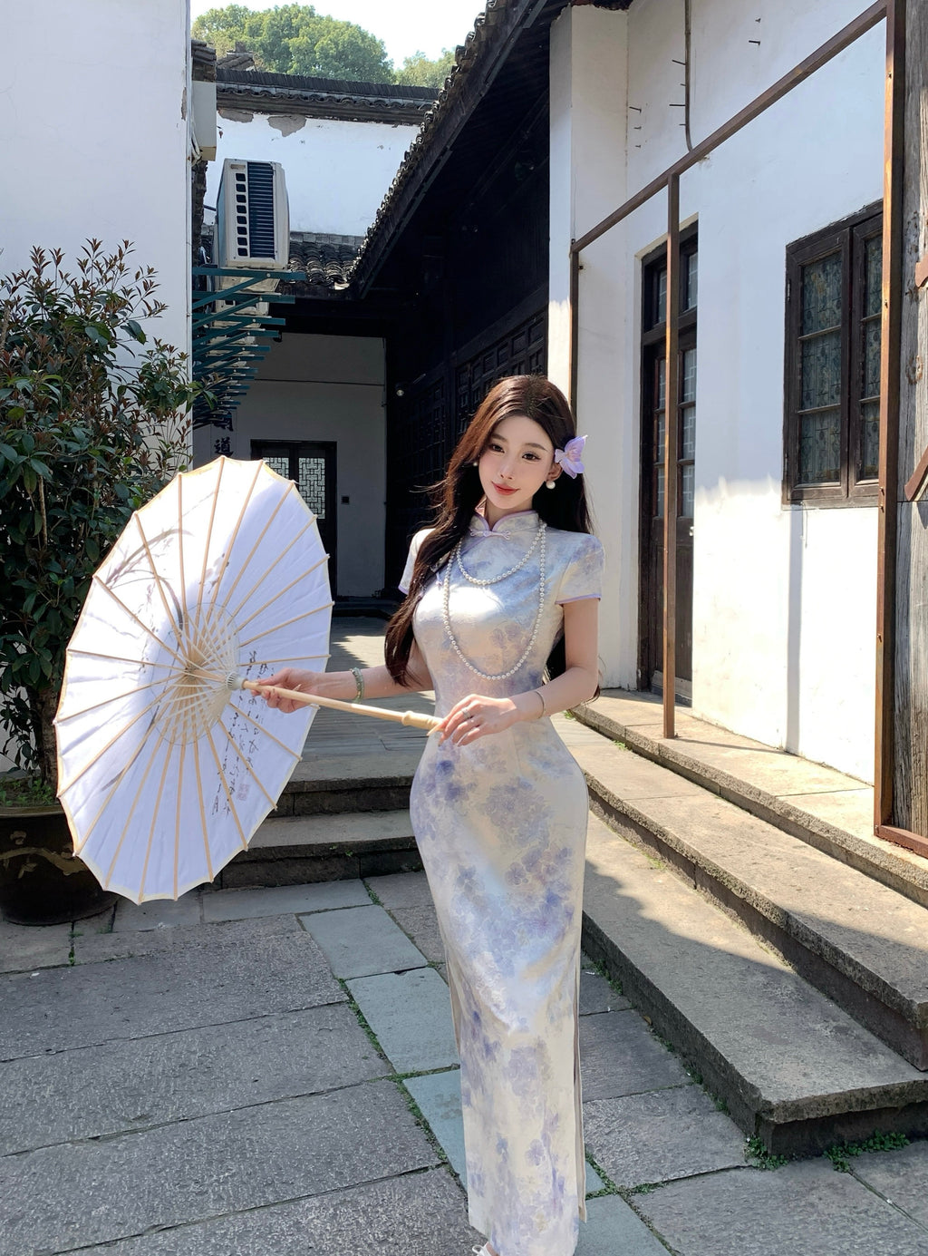 紫色渐变提花旗袍 | 温柔亮肤修身长旗袍