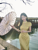 蝴蝶印花缎面旗袍 | 优雅中式长裙
