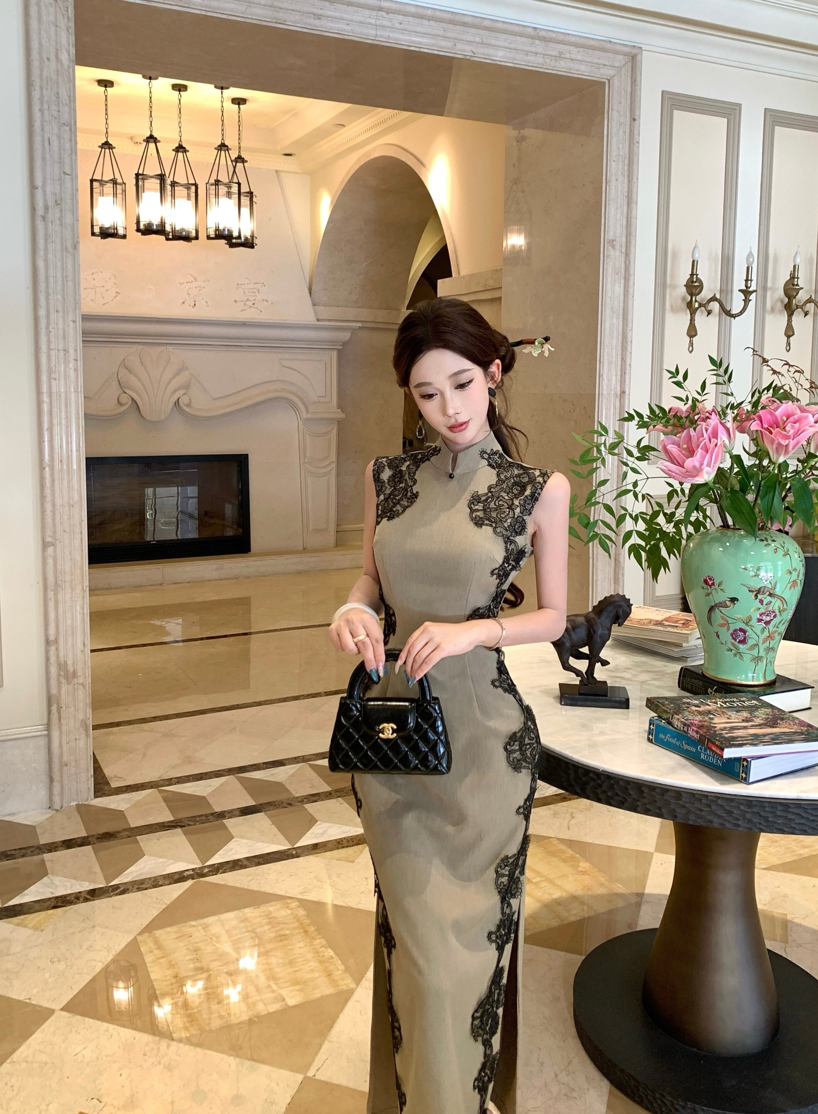 Retro Hong Kong Style Qipao | Lace Patchwork Niche Design Cheongsam