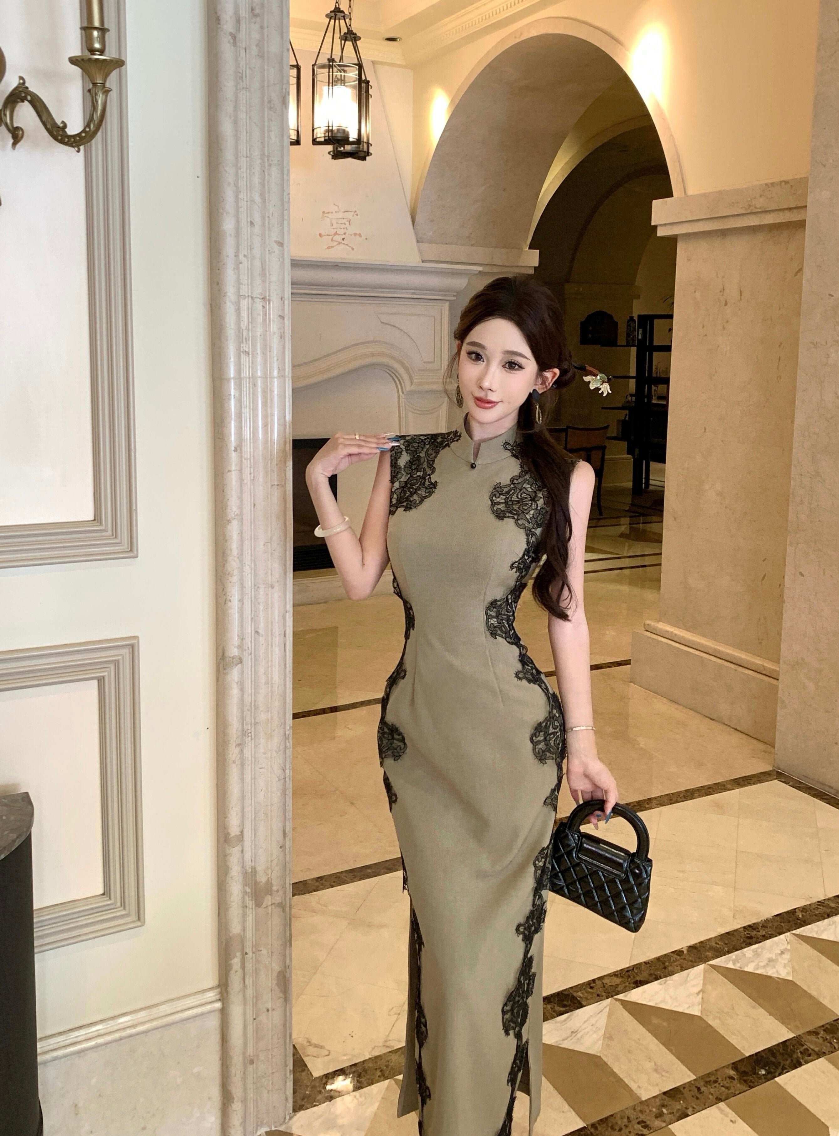Retro Hong Kong Style Qipao | Lace Patchwork Niche Design Cheongsam