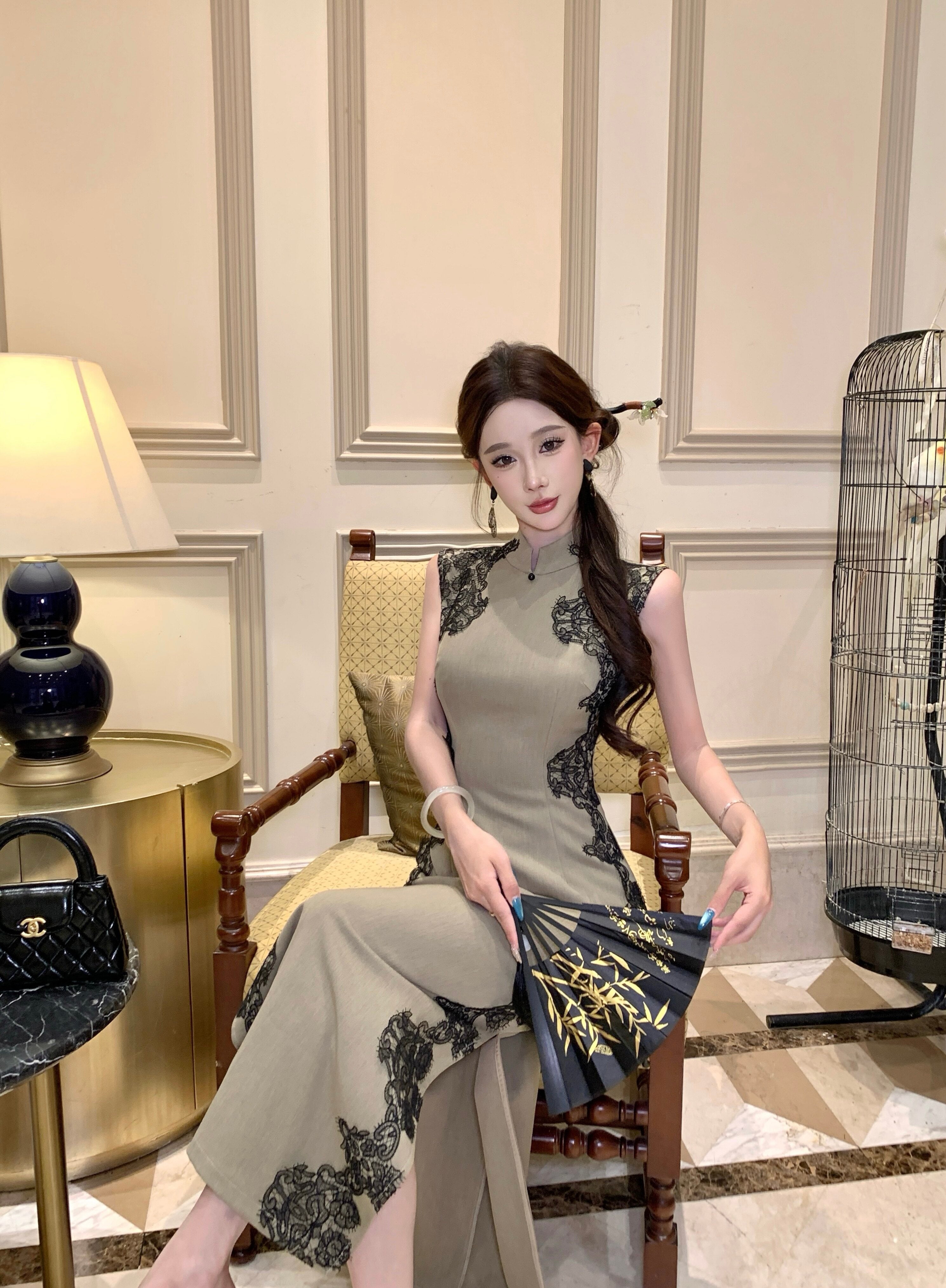 Retro Hong Kong Style Qipao | Lace Patchwork Niche Design Cheongsam